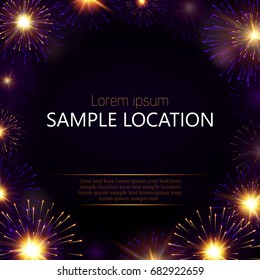 Festive vector fireworks and the location of the text