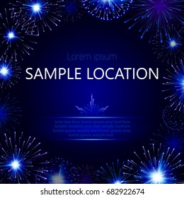 Festive vector fireworks and the location of the text