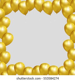Festive vector frame with gold balloons. Realistic balloons illustration for party, celebration design decoration. Editable elements with gradient mesh and clipping mask.