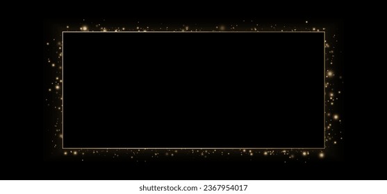 Marco vectorial festivo con brillo dorado y confeti para la celebración navideña. Fondo negro con partículas doradas brillantes.