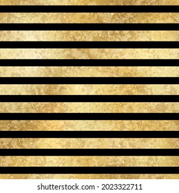 Festive Vector Geometric Striped Golden Seamless Pattern. Classic shiny gold foil repeat texture with black lines. Abstract stripes holiday luxury metal print for digital paper, background, wallpaper.