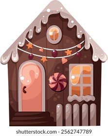 festive vector gingerbread house, vector sweets, winter decorations