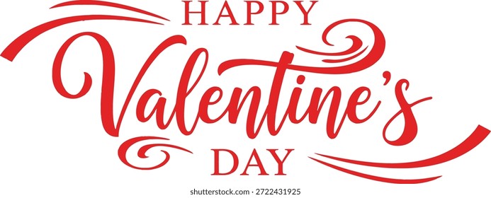 A festive vector graphic featuring 'Happy Valentine's Day' in red typography with decorative swirls, perfect for Valentine's Day celebrations and romantic occasions.