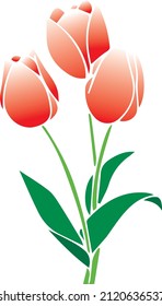 Ilustración vectorial festiva con ramas de tulipanes y hojas verdes. Bouquet de tulipanes rojos aislados en blanco. Diseño de resorte floral. Plantilla de tarjeta de felicitación. Día de la Mujer