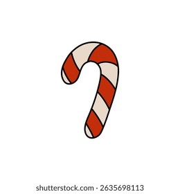 Festive vector illustration of a classic red and white candy cane, perfect for Christmas designs, holiday decor, and seasonal marketing. Ideal for greeting cards, flyers, and web graphics.