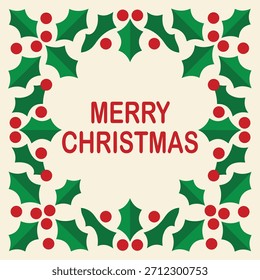 A festive vector illustration featuring a decorative holly border with red berries surrounding the message “Merry Christmas” on a light background.