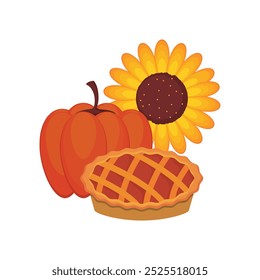 A festive vector illustration featuring symbolic Thanksgiving icons