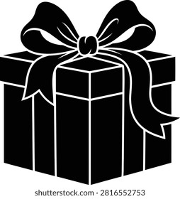 A festive vector illustration of a gift box wrapped with a large elegant ribbon bow. This graphic is perfect for holidays birthdays promotions sales events and special occasion marketing.