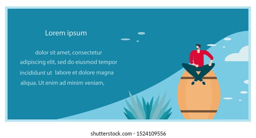 Festive vector illustration with man, beer barrel. Beer party concept. Munich Beer Festival Oktoberfest. Design for web page, presentation, print.