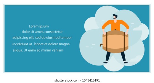 Festive vector illustration with man, beer barrel. Beer party concept. Munich Beer Festival Oktoberfest. Design for web page, presentation, print.