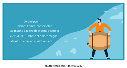 Festive vector illustration with man, beer barrel. Beer party concept. Munich Beer Festival Oktoberfest. Design for web page, presentation, print.