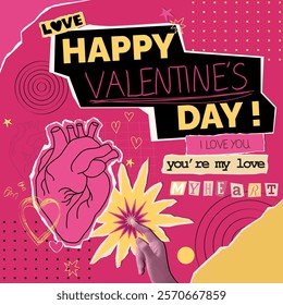 A festive Vector illustration for Valentine's Day featuring vivid hearts, warm expressions of love, and playful graphics symbolizing heartfelt relationships.