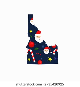 Festive vector map of Idaho with Christmas pattern fill. Editable holiday illustration ideal for winter-themed designs, greeting cards, and seasonal USA graphics.