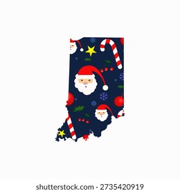 Festive vector map of Indiana with Christmas pattern fill. High-quality holiday illustration suitable for seasonal promotions, greeting cards, decorations, and posters.