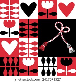 Festive vector seamless pattern with martisor talisman gift for March 1st day of spring. Print for paper, textile and fabric. Perfect surface design.


