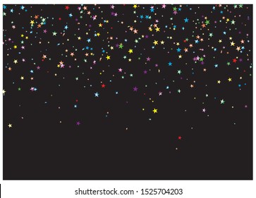 Festive vector template with colored confetti on black background.