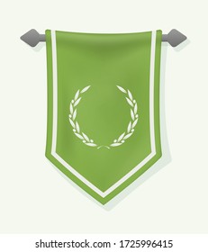Festive Vertical Banner with Laurel Wreath. Hanging Pennant for Inscription or Logo. Wall Hangings Flag for Game. Vector Mockup