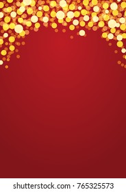 Festive vertical Christmas background with copy space. blurred lights on red
