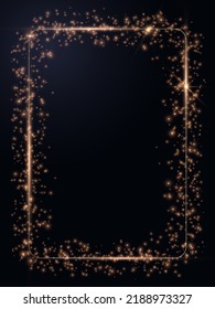 Festive vertical Christmas and New Year shining border with gold glitter. Vector frame illustration.