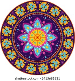 Festive vibrant mandala with detailed floral elements