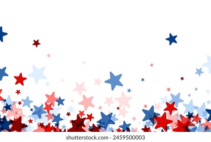 A festive and vibrant star shower in red, white, and blue hues, perfect for American holidays and patriotic celebrations