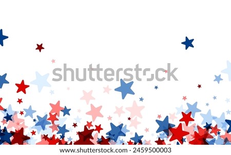 A festive and vibrant star shower in red, white, and blue hues, perfect for American holidays and patriotic celebrations
