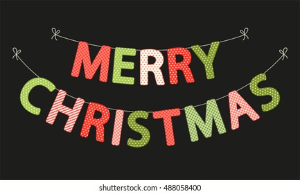 Festive vintage bunting with textured letters Merry Christmas in traditional colors for your decoration