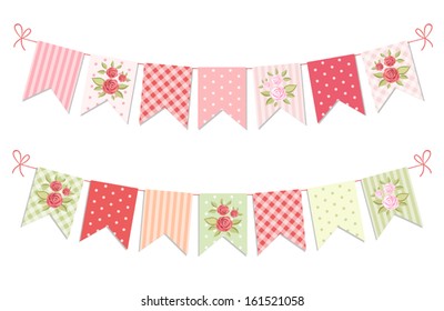 Festive vintage garlands with roses in shabby chic style isolated on white background