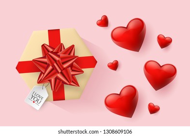 Festive wallpaper decorated with hearts and gifts. Vector illustration