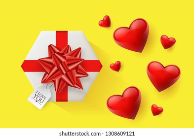 Festive wallpaper decorated with hearts and gifts. Vector illustration