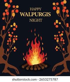  Festivo Walpurgis Noite Dança em torno da fogueira Ilustração