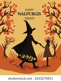  Festivo Walpurgis Noite Dança em torno da fogueira Ilustração