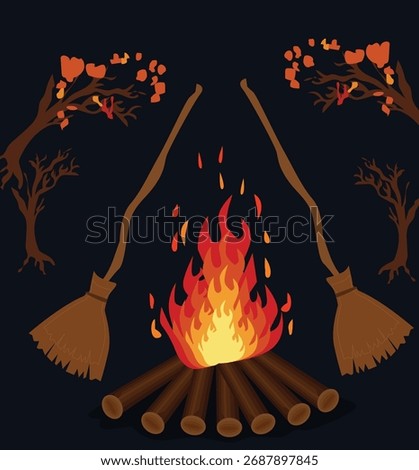  Festive Walpurgis Night Dance Around the Bonfire Illustration