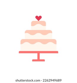 Festive wedding cake flat icon. Vector illustration.