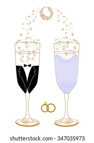 Festive wedding glasses with decor vector illustration 