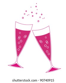 Festive wedding glasses with red wine on a white background. Family celebration. Meeting of friends. Holiday with alcohol.  logo, label, sign. Advertising for alcohol and cafes. Vector illustration
