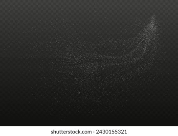 Festive white glowing dust png. Magical shimmering or flying cloud in glowing dust. Powder sugar explosion or splash png, falling flour, salt powder falling gently.