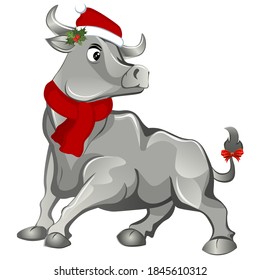 Festive white metallic bull on a white background. Vector illustration