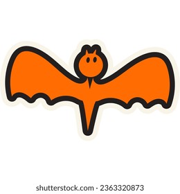Festive winged bat stroked sticker. Holiday festive badge emblem. Decorative winged bat element for scrap booking, greeting card, party invitation. Color vector isolated on white background