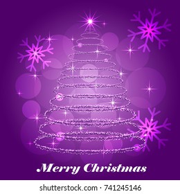 Festive winter background, shining Christmas tree, Christmas, New Year's Eve. Vector illustration