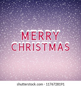 Festive Winter Background ,Snow on the Letters Merry Christmas, Snowfall , White Snowflakes on Purple Background, Vector Illustration