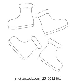 Festive winter boots with a fur trim, ready to color. Perfect holiday activity for kids and adults to enjoy during Christmas and New Year.