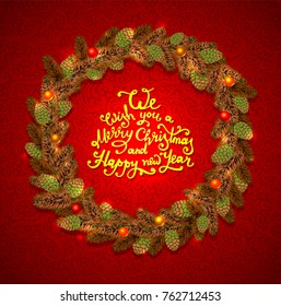 festive winter frame with lettering. design of wreaths for postcards, posters, stickers. vector illustration