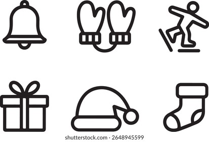 Festive Winter Holiday Icons A Cheerful Collection of Seasonal Symbols Evoking Christmas and Cold Weather Traditions
