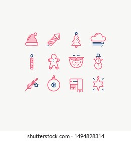 Festive winter holidays christmas line two color icon set