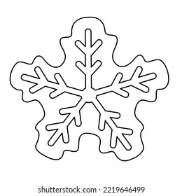Festive winter holidays gingerbread cookie in star or snowflake shape, vector outline for coloring book