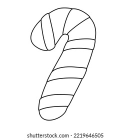 Festive winter holidays gingerbread cookie in candy cane shape, flat vector outline for coloring book