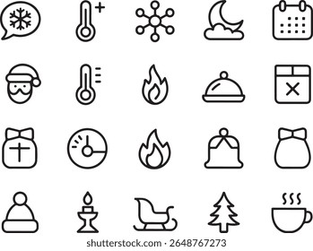 Festive Winter Icons A Collection of Holiday Themed Line Art for Seasonal Designs and Creative Projects with Bold Simplicity
