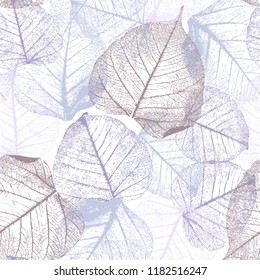 Festive winter Seamless pattern with hoarfrost leaves, vector illustration,