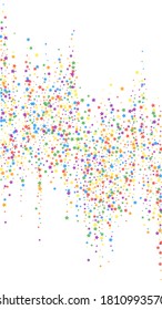 Festive wonderful confetti. Celebration stars. Rainbow bright stars on white background. Fresh festive overlay template. Vertical vector background.